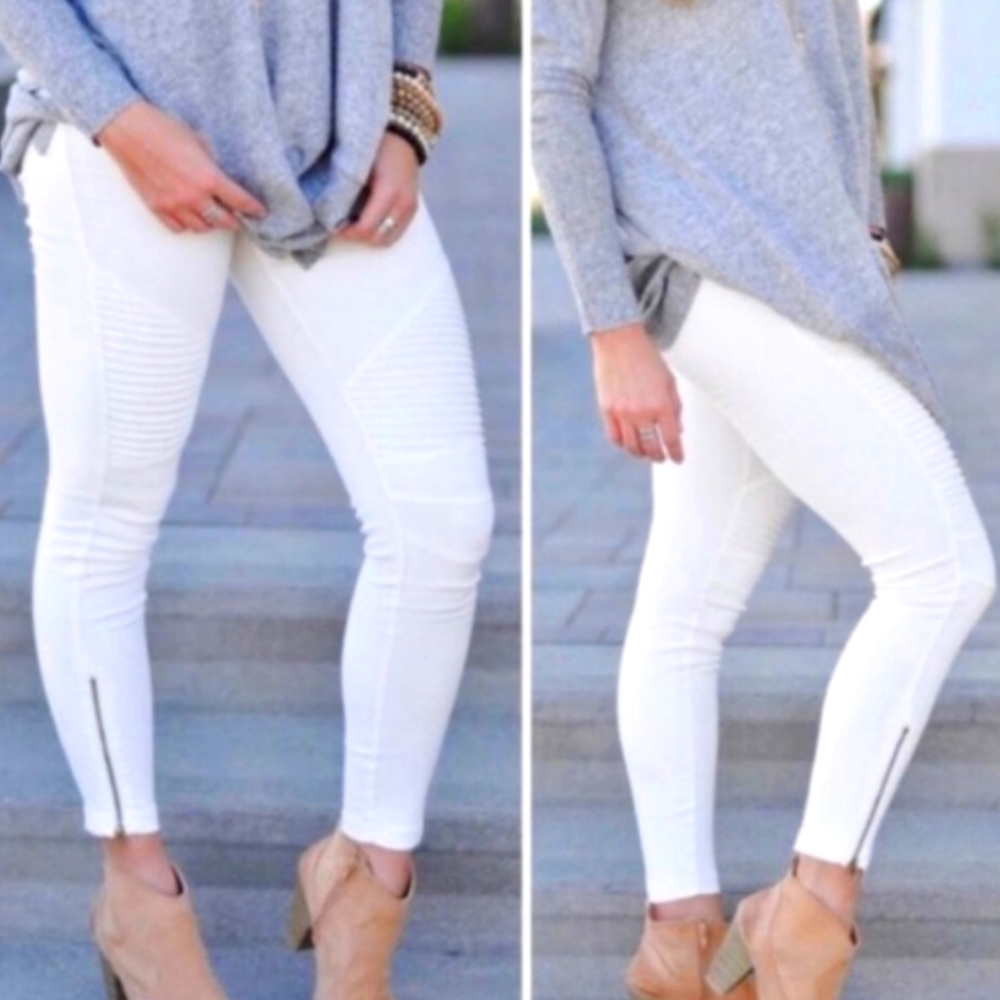 White Stretchy Biker Pants